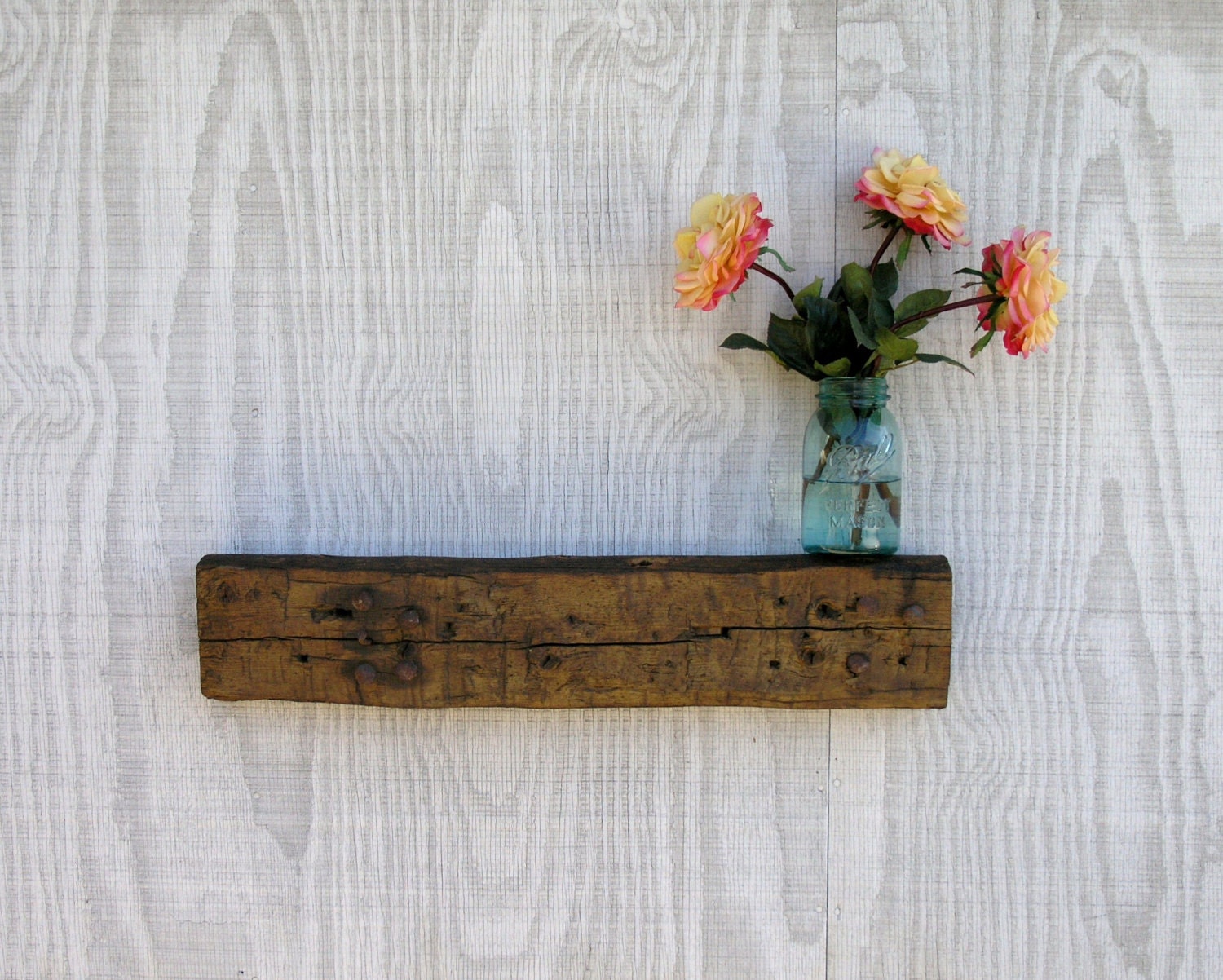 Hand Hewn Rustic Wood Floating Shelf Mantel - 1860/70s Mining Cart Track Ties from Eastern Sierra Nevada Mountains