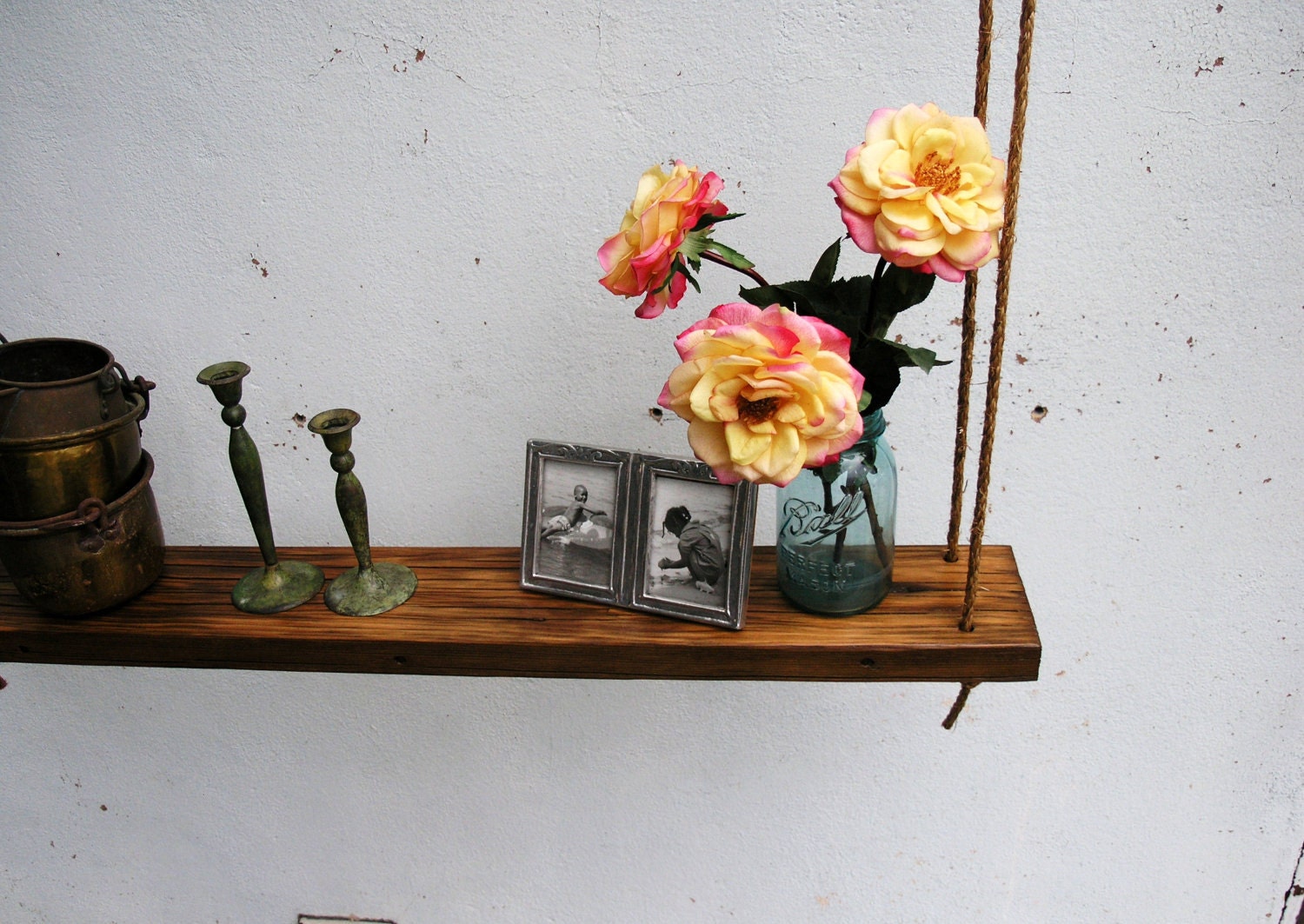 Rustic Hanging Oak Accent Shelf made with lumber from an 1860/70's Gold Mine Camp in the Eastern Sierra Nevada Mountains