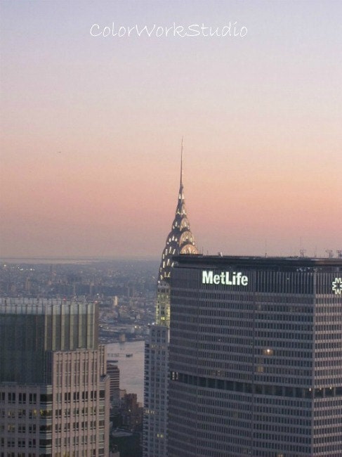 New York City Photography Graduation Sale Manhattan Chrysler Building Modern Architecture Evening Skyline Pink Dusk