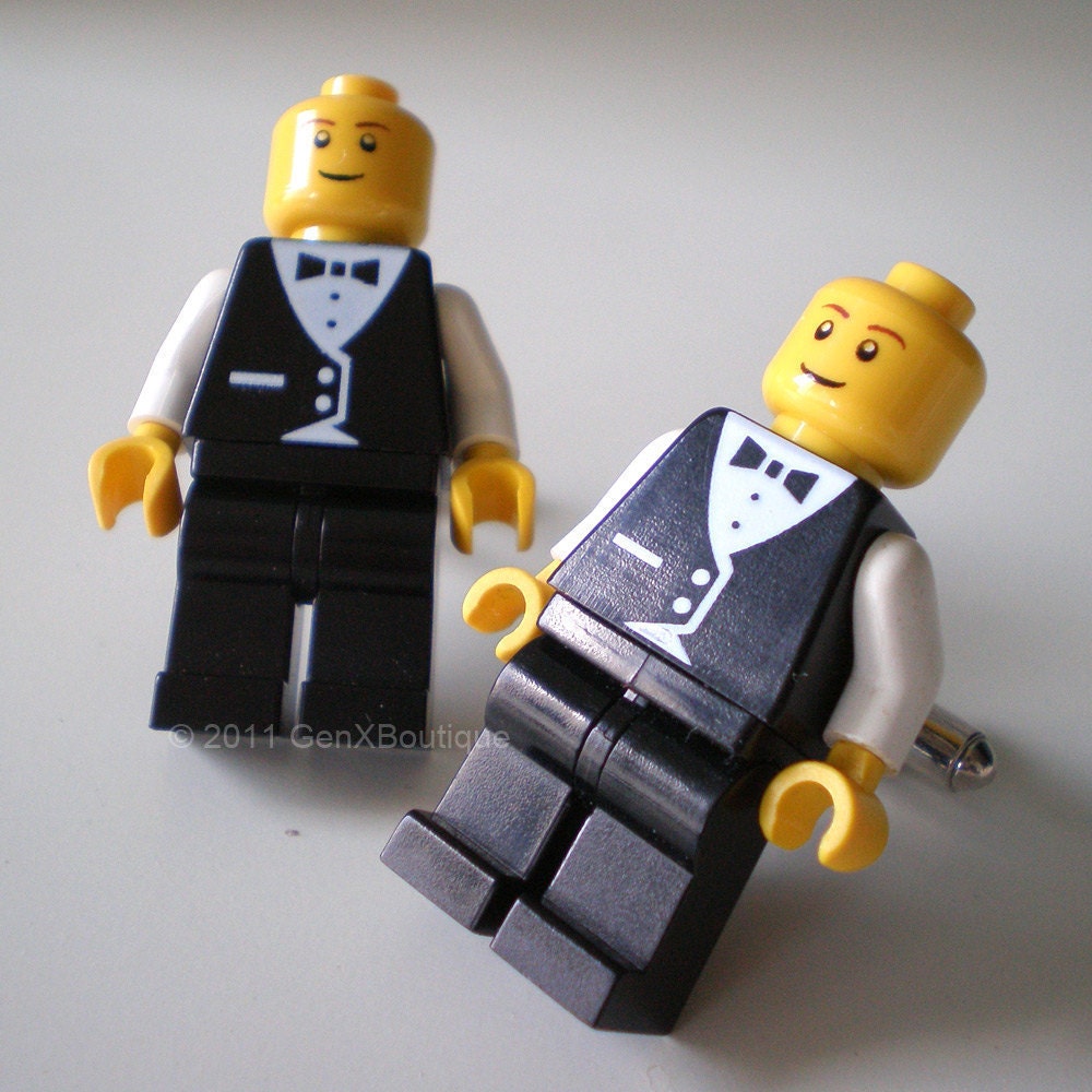 Cufflinks -- LEGO Cufflinks Man in Black Vest and Bow Tie Silver