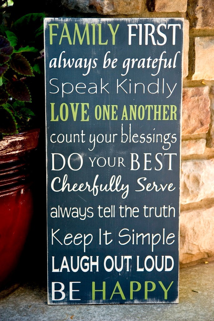 NEW "Family First" Family Rules / Values Typography Art Sign- Distressed - Hand Painted