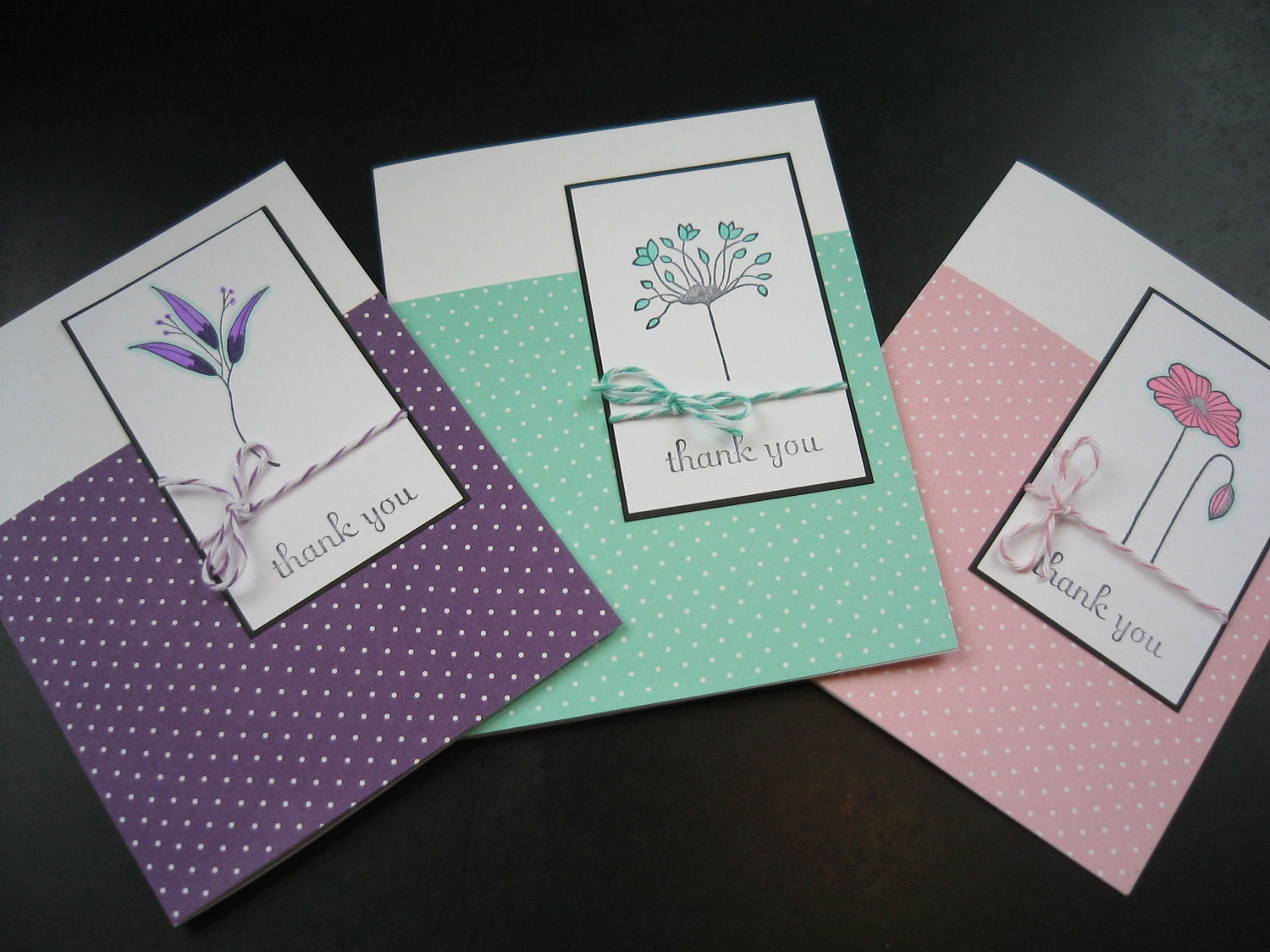 Thank You Note Cards, Thank You Cards Set, 3 Cards, Handmade Thank You Cards