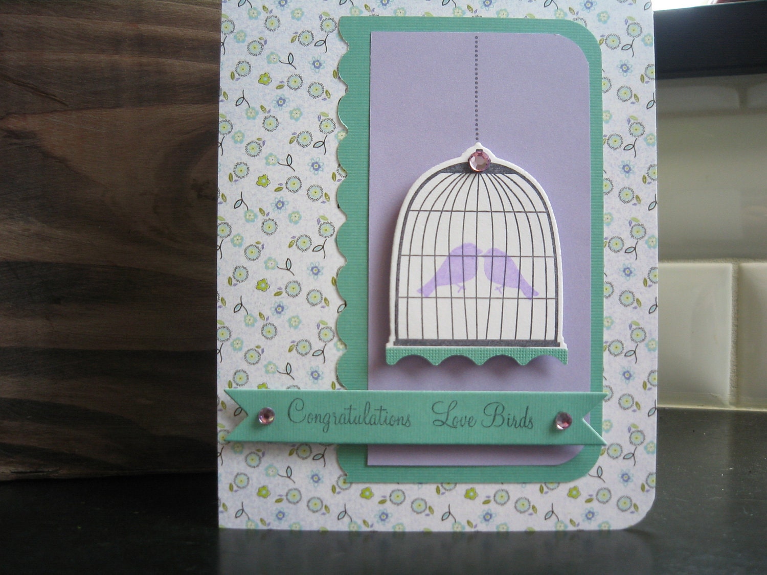 Congratulations Engagement Card Anniversary Wedding Greeting Love Birds Pastels Floral