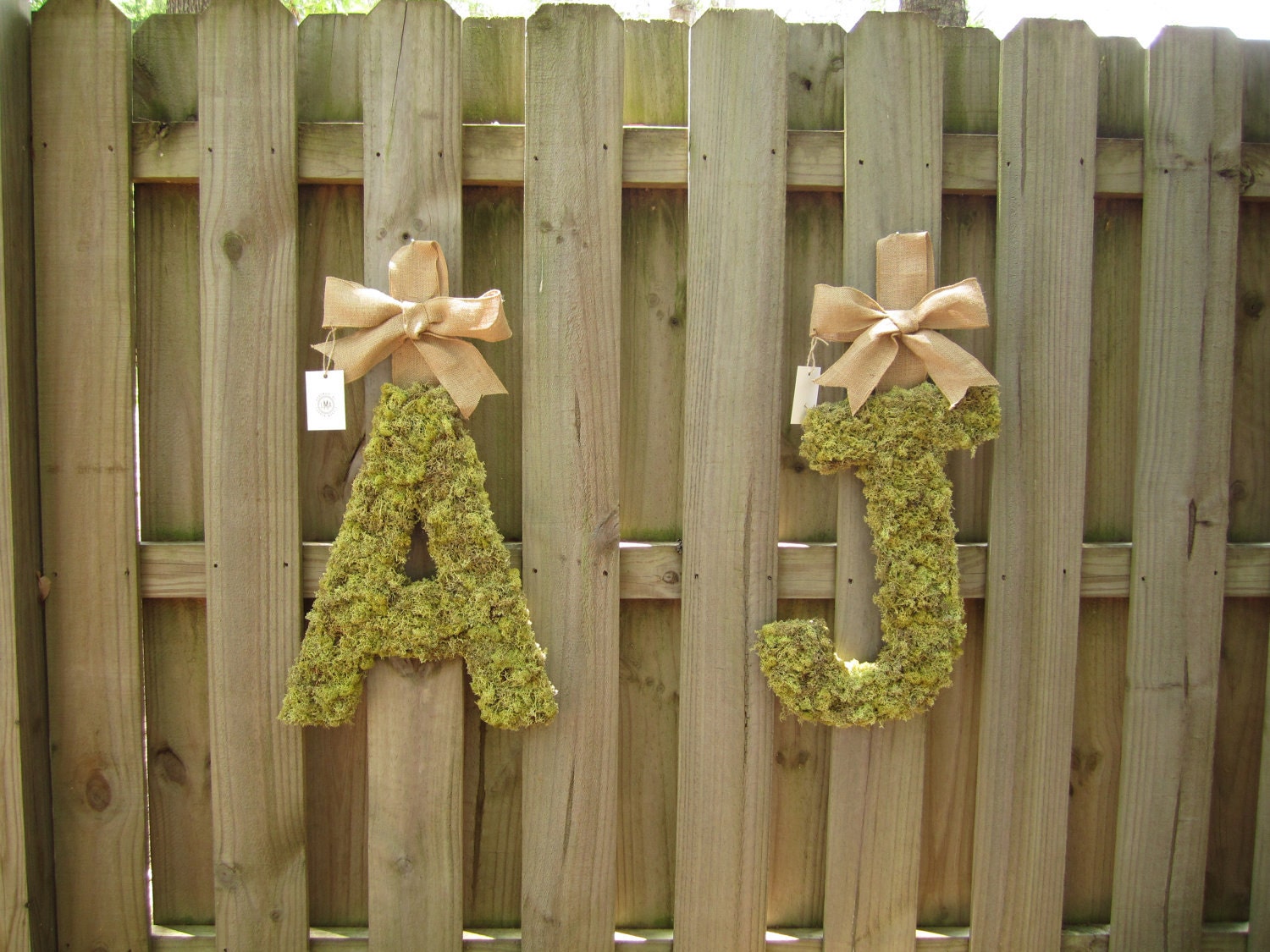 set of two 24 inch moss covered wedding monogram letters
