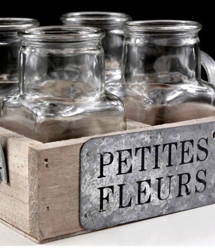 Shabby Chic Wood Crate with Glass Bottles