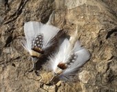 Ascension II Vintage Recycled Upcycled White Guinea Fowl Polka Dot White Black Brown Gold Feathers Feather Plumage Plume Plumes Love Whimsy