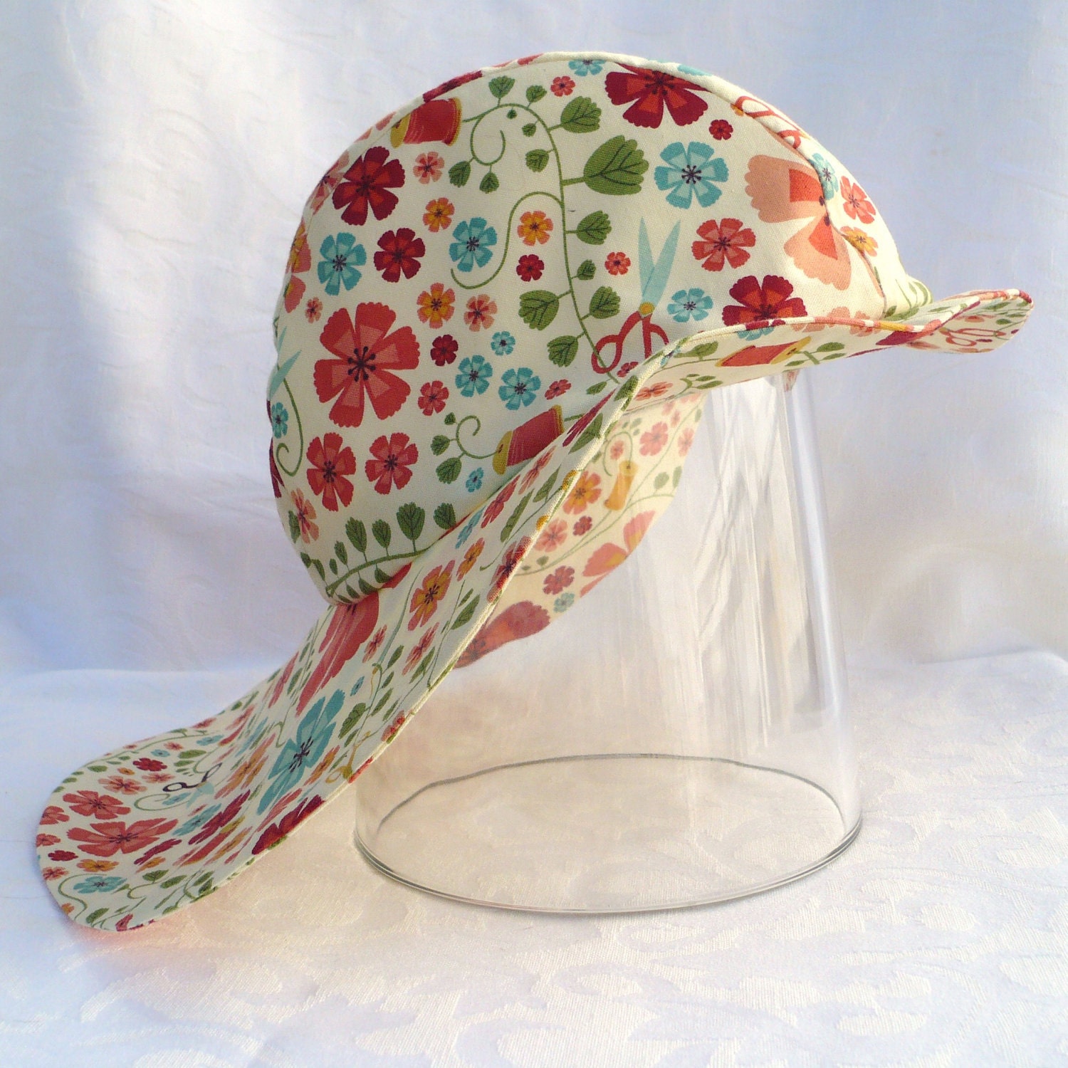 Girls / womens flower sunhat, summer hat, retro, vitage inspired, 54cm.