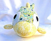 Dolphin stuffed soft toy with flowers yellow, blue and white. Ready to ship