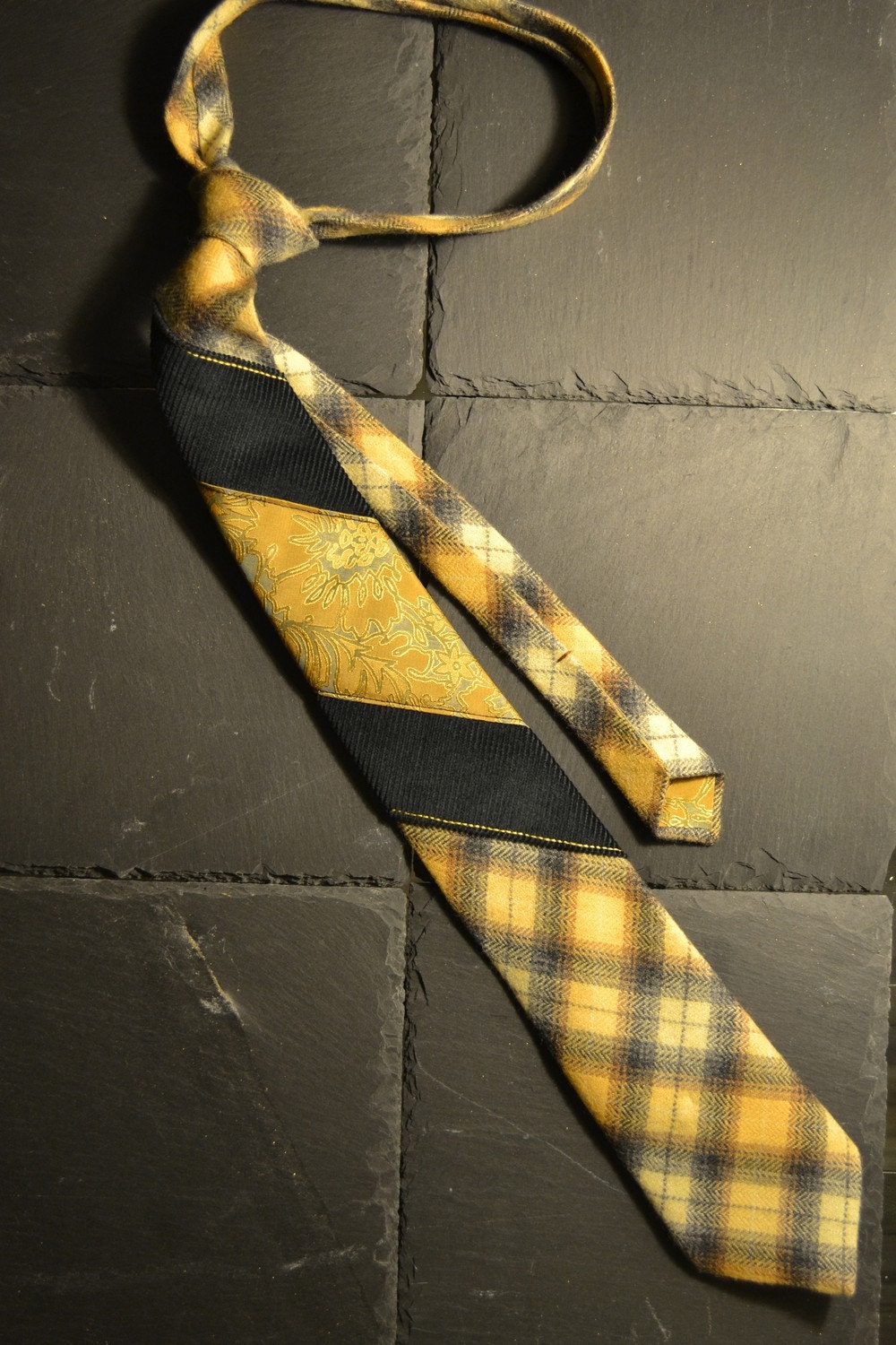 Yellow blue plaid necktie