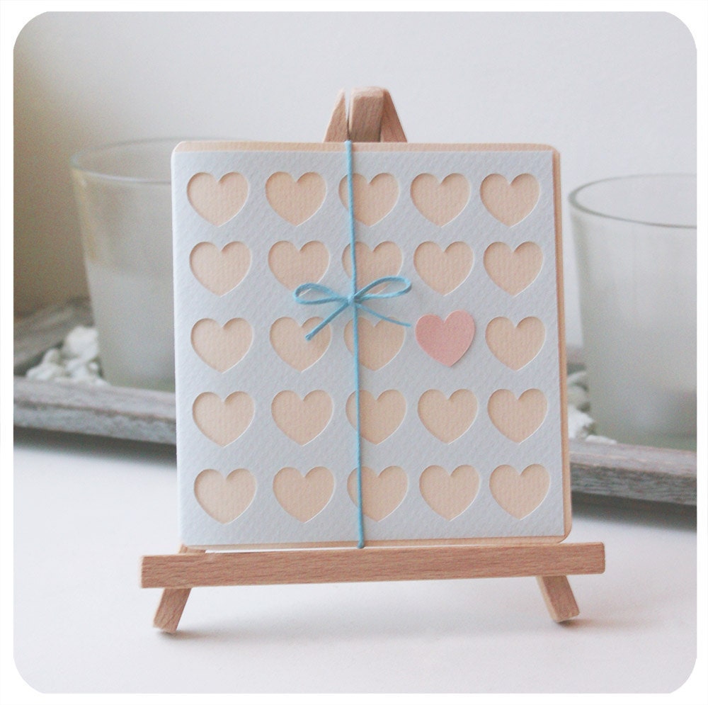 Hearts - papercut valentine card - 4x4 inches