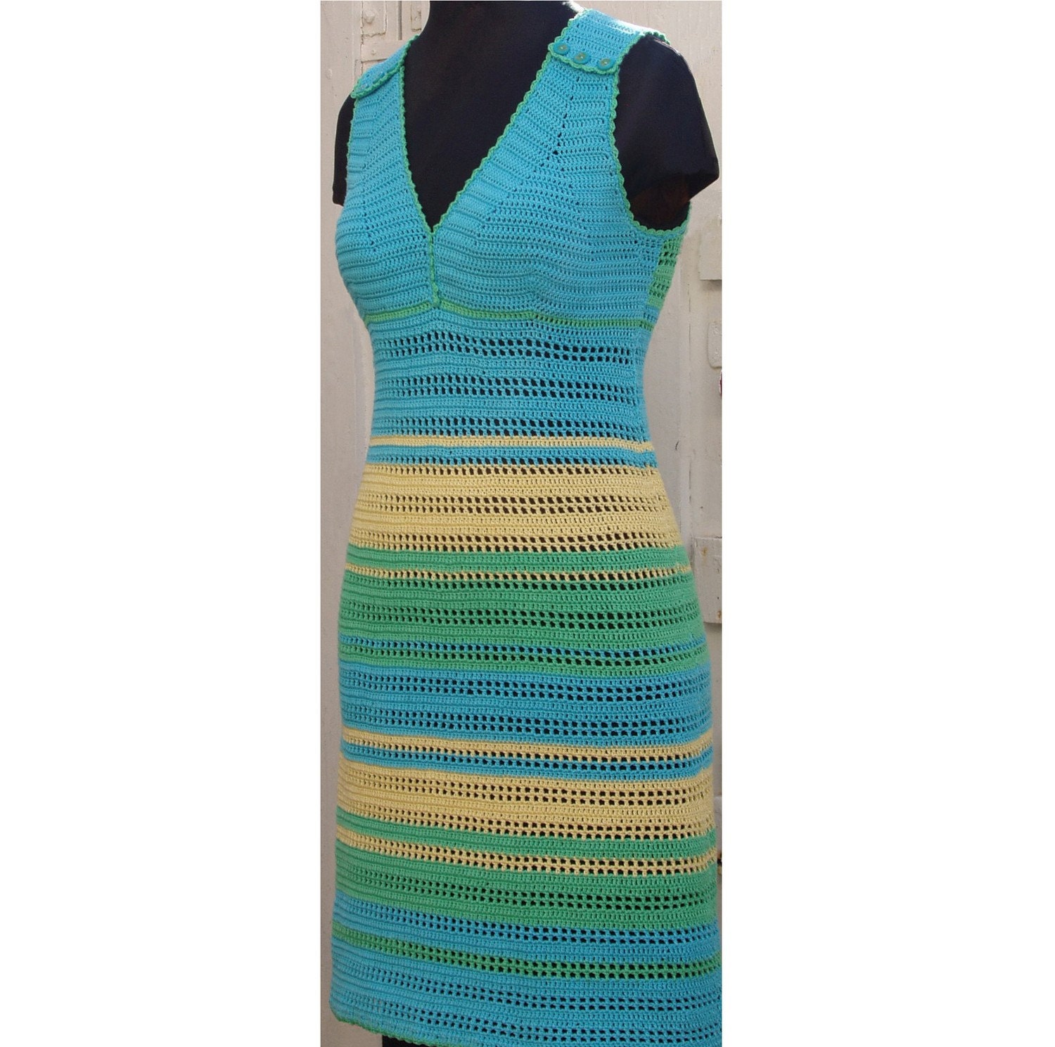 Crochet - Dress with stripes -Pattern only -  Instant Download