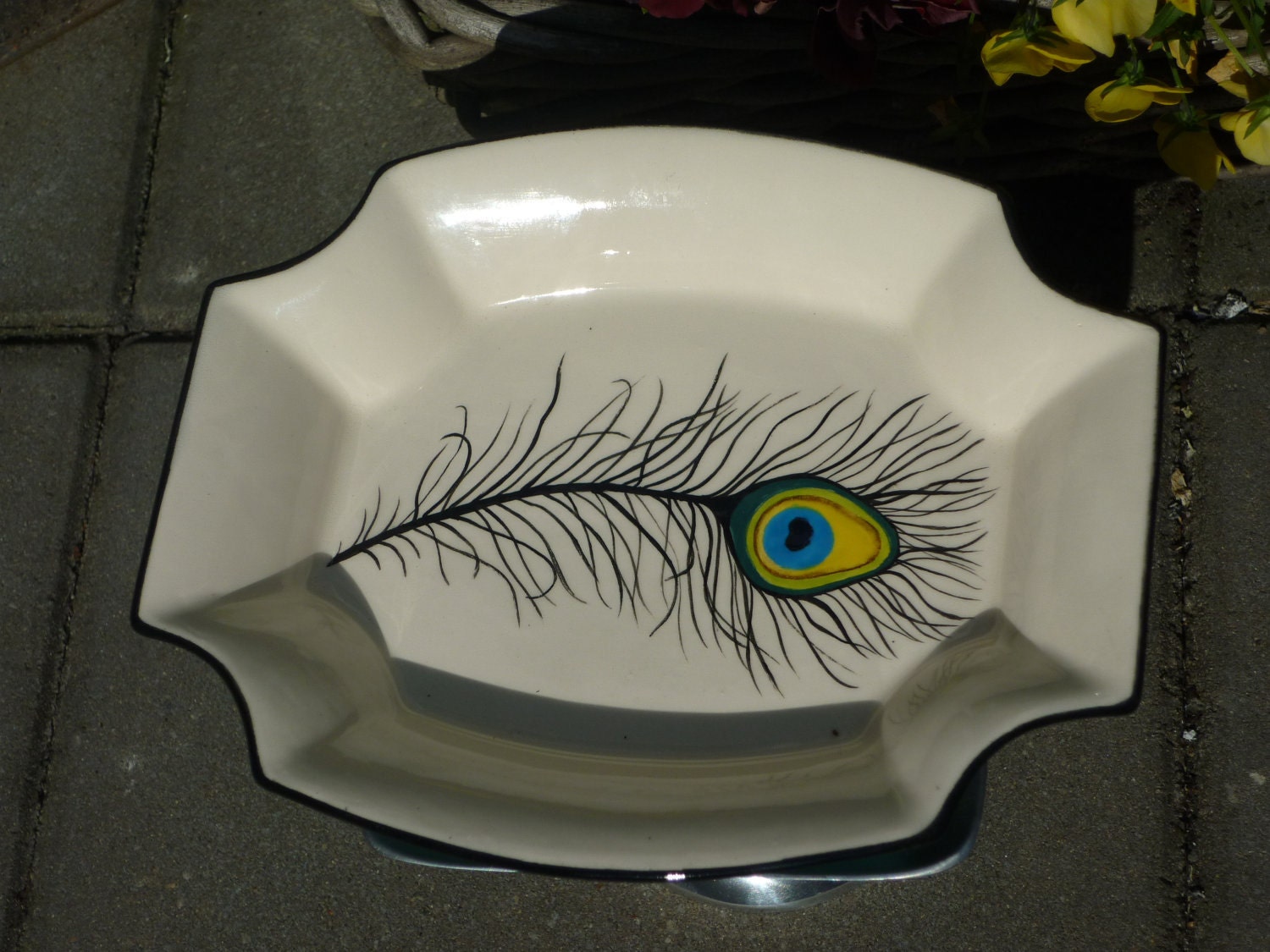 Peacock feather serving dish