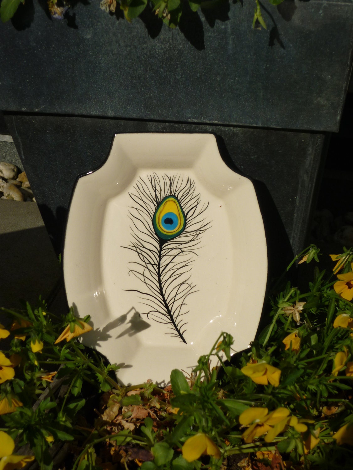 Peacock feather serving dish