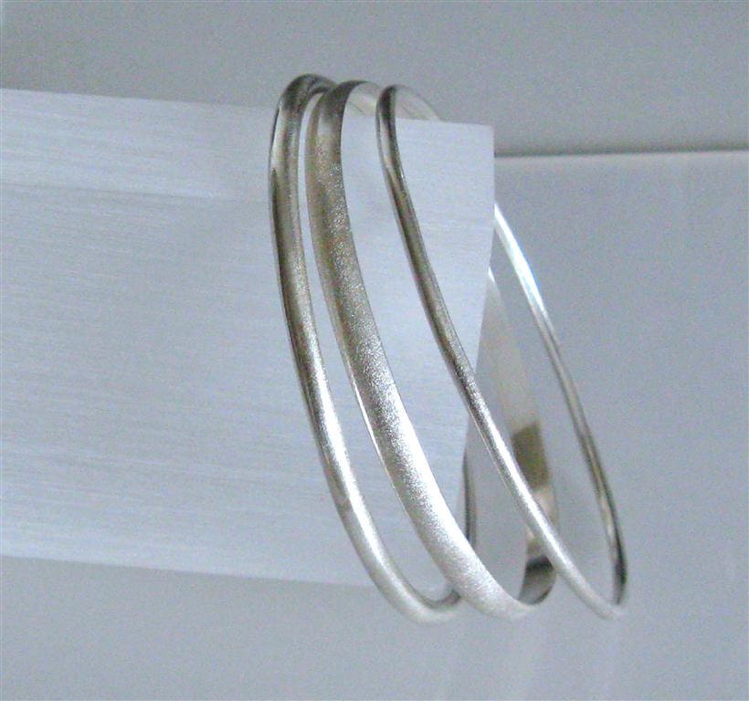 Icy Finish Sterling Silver Trio Bangles Set