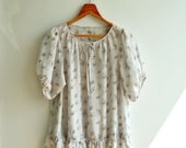 Sweet Silver Grey Flower Printed Baby Doll Ruffle Silk Blouse
