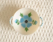 Hobnail hand-painted BOWL, with Aqua Turquoise flowers painted. With handles. Hard to Find. Vintage