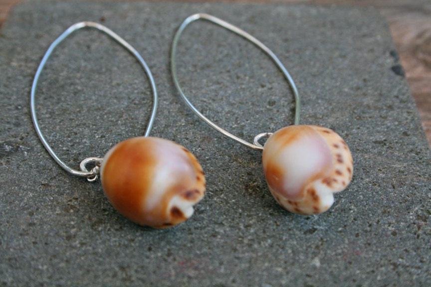Handmade Floating Cowrie Shell Sterling Silver Earrings