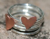 Sterling Silver and Copper Heart Rings