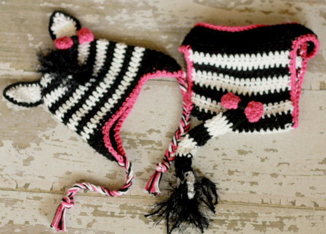 Zoey the Zebra Hat and Diaper Cover Set