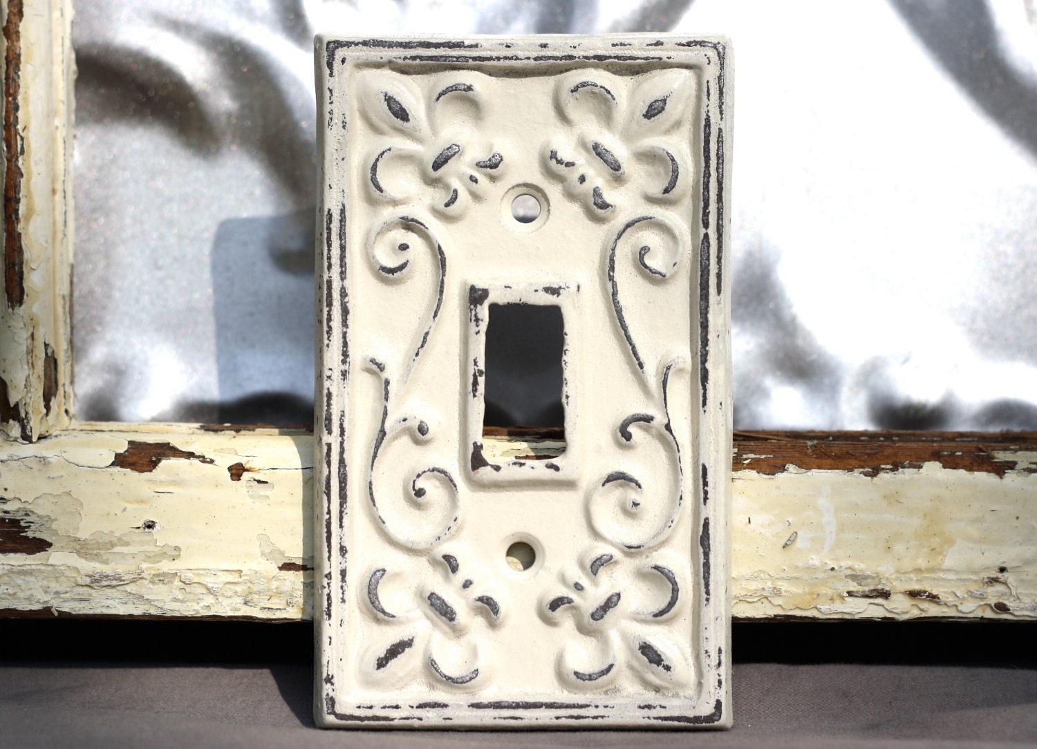 Switch Plate/Single Switch Plate/ Creamy Light Switch Plate Cover/ Shabby Chic Switch Cover/ Cast Iron Switch Cover