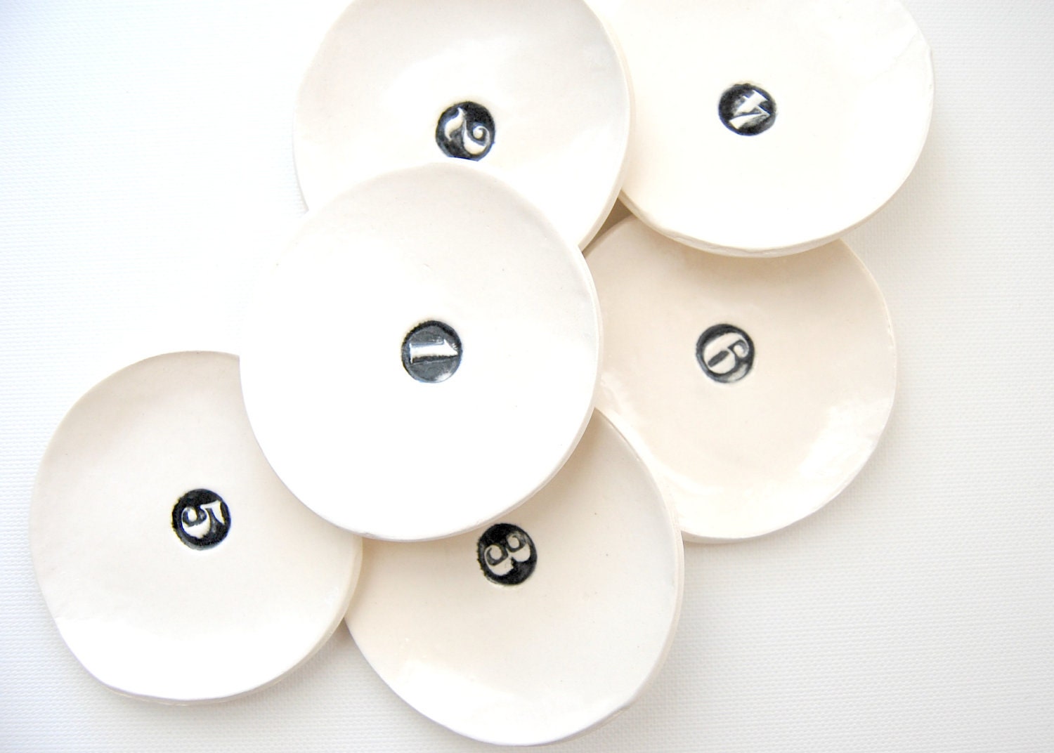 reserved// little bits numbered Stoneware Mini Plates half dozen