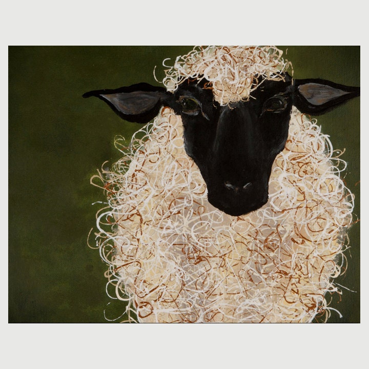 Abstract Sheep Folk Art Print, 8 x 10" modern folk art