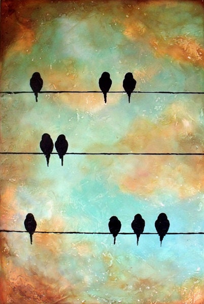 Very Large Birds on a Wire Painting Set.....4 feet x 3 feet....Wall Art for Livingrooms