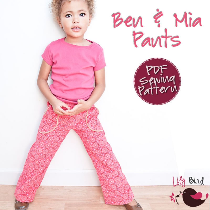 Ben & Mia Pants with Pockets for Boy and Girl - 12 months to 6 years - PDF Pattern and Instructions - easy sew, piping around the pockets