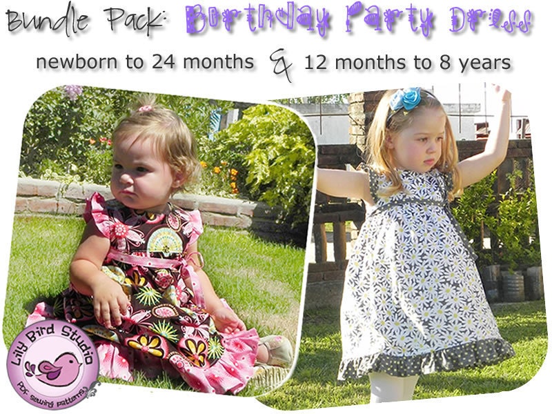 Bundle Pack: Birthday Party Dress - newborn to 8 yrs - Lily Bird Studio PDF Sewing Pattern - girl, baby, easy sew