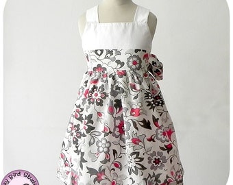 Spring dress - 12 mths to 6 yrs - PDF Pattern and Instructions - flower girl dress, shirred back, 2 options to tie