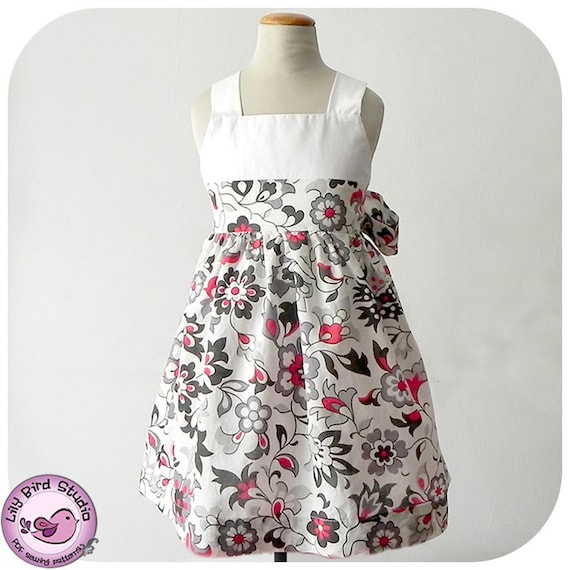 Spring dress - 12 mths to 6 yrs - PDF Pattern and Instructions - flower girl dress, shirred back, 2 options to tie