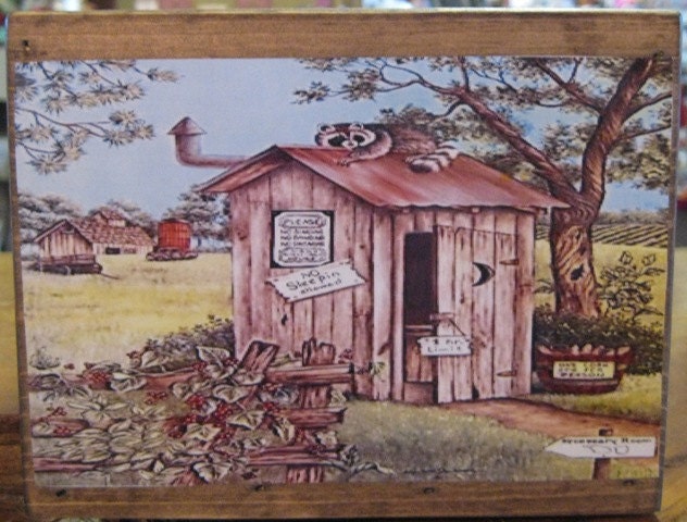 SALE 5.00 off    Racoon on Outhouse   Seed Box Wood Box