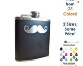 Curly Mustache Flask- alcohol, liquor, booze, wedding, bridal party, hip pocket- Personalized Custom - YOU pick COLOR