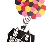 Floating House with 32 hot air Balloons vinyl Wall DECAL- UP, interior design, sticker art, room, home and nursery children decor