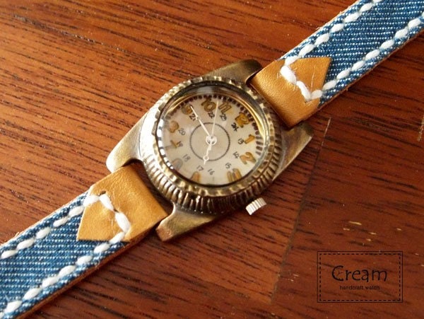 Vintage Watch. Handstitch. Leather Band ///////// Handcraft Watch ///////// 20mm
