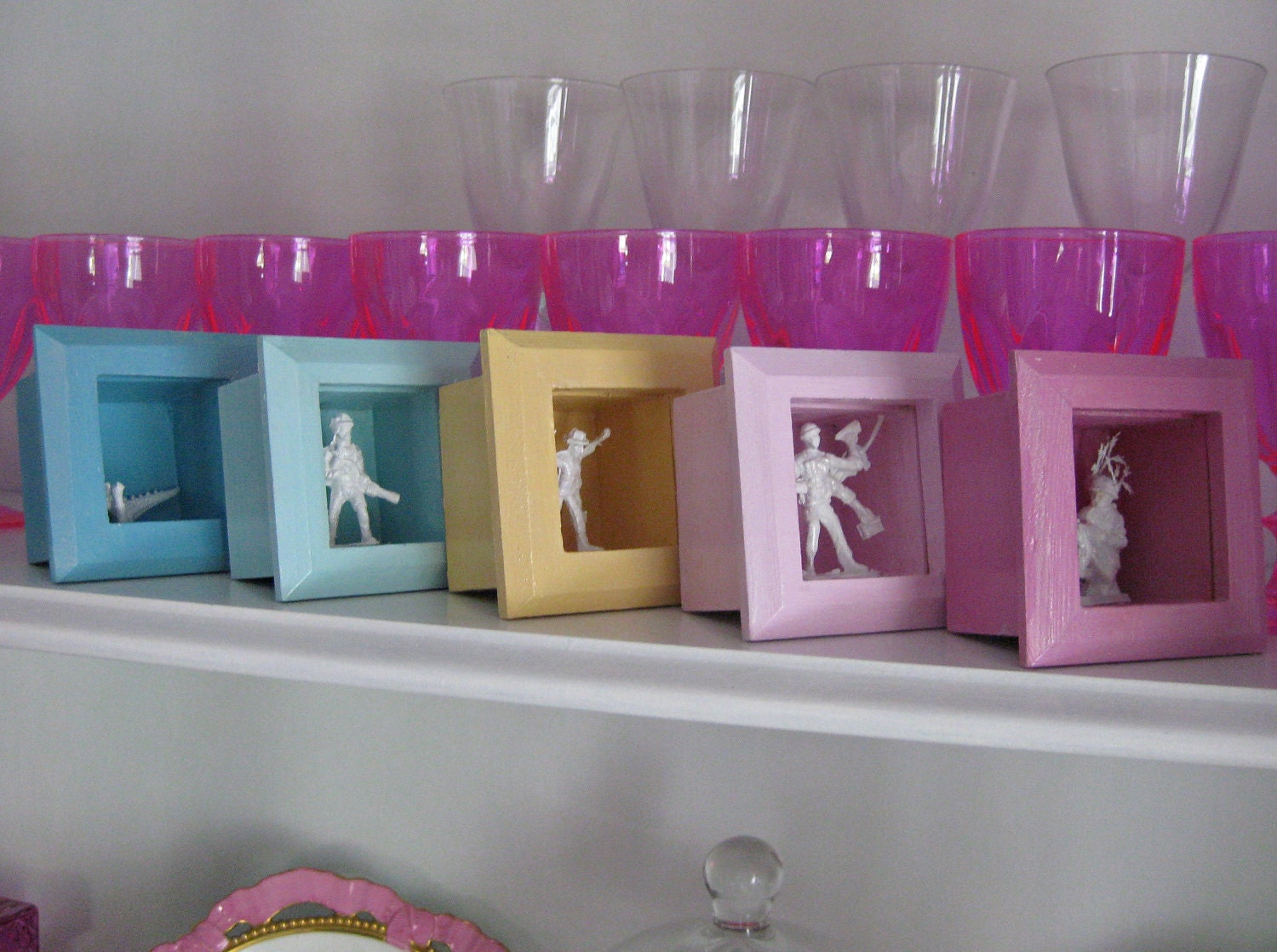 Mutant Army Men in Shadow Boxes - Pastel