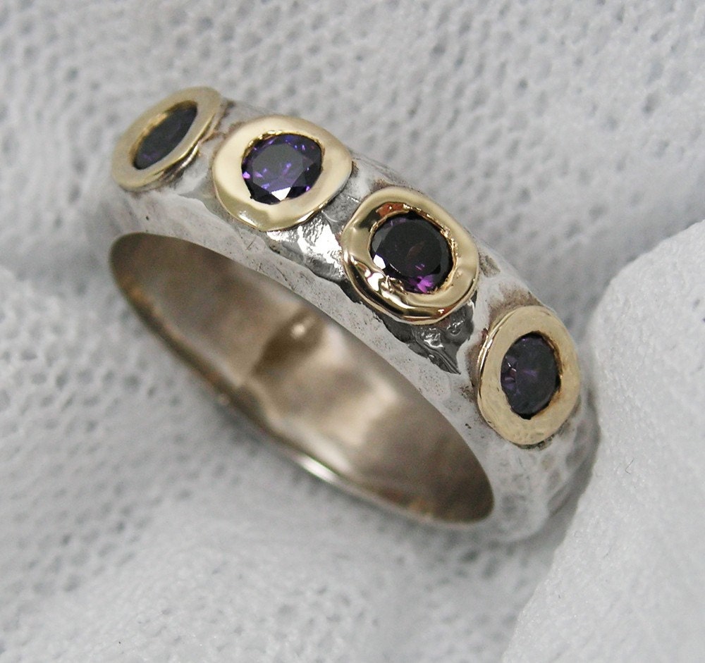 Sterling silver gold purple Amethyst ring (gsr-7112). romantic gift for her, anniversary gift ideas, amethyst jewelry