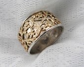 Sterling silver gold ring. floral lace design (gsr-7077). romantic ring, anniversary gift for her, lace jewelry