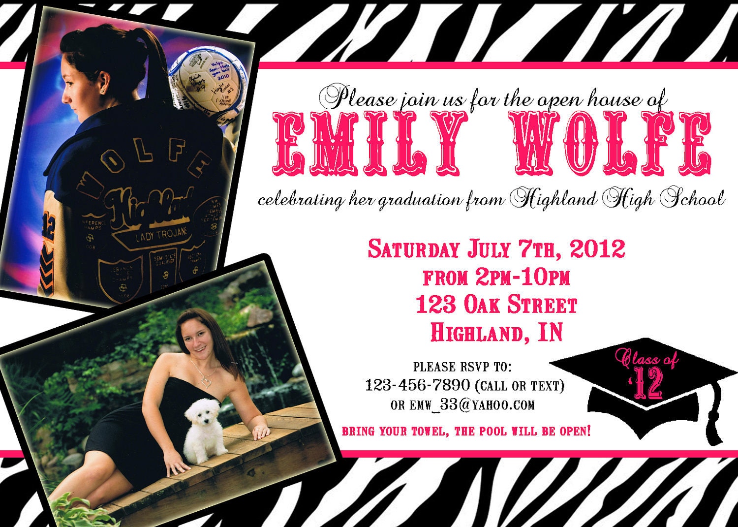 Modern Zebra Print Open House or Graduation Announcement (5x7 printable and customizable)