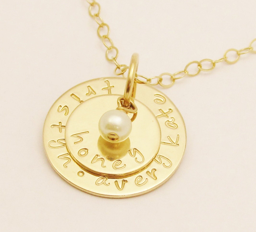 Personalized Jewelry 14k Gold Hand Stamped  MINI MOMMY Family Heirloom Story Necklace Pendant Monogram Initial Gift Free Shipping