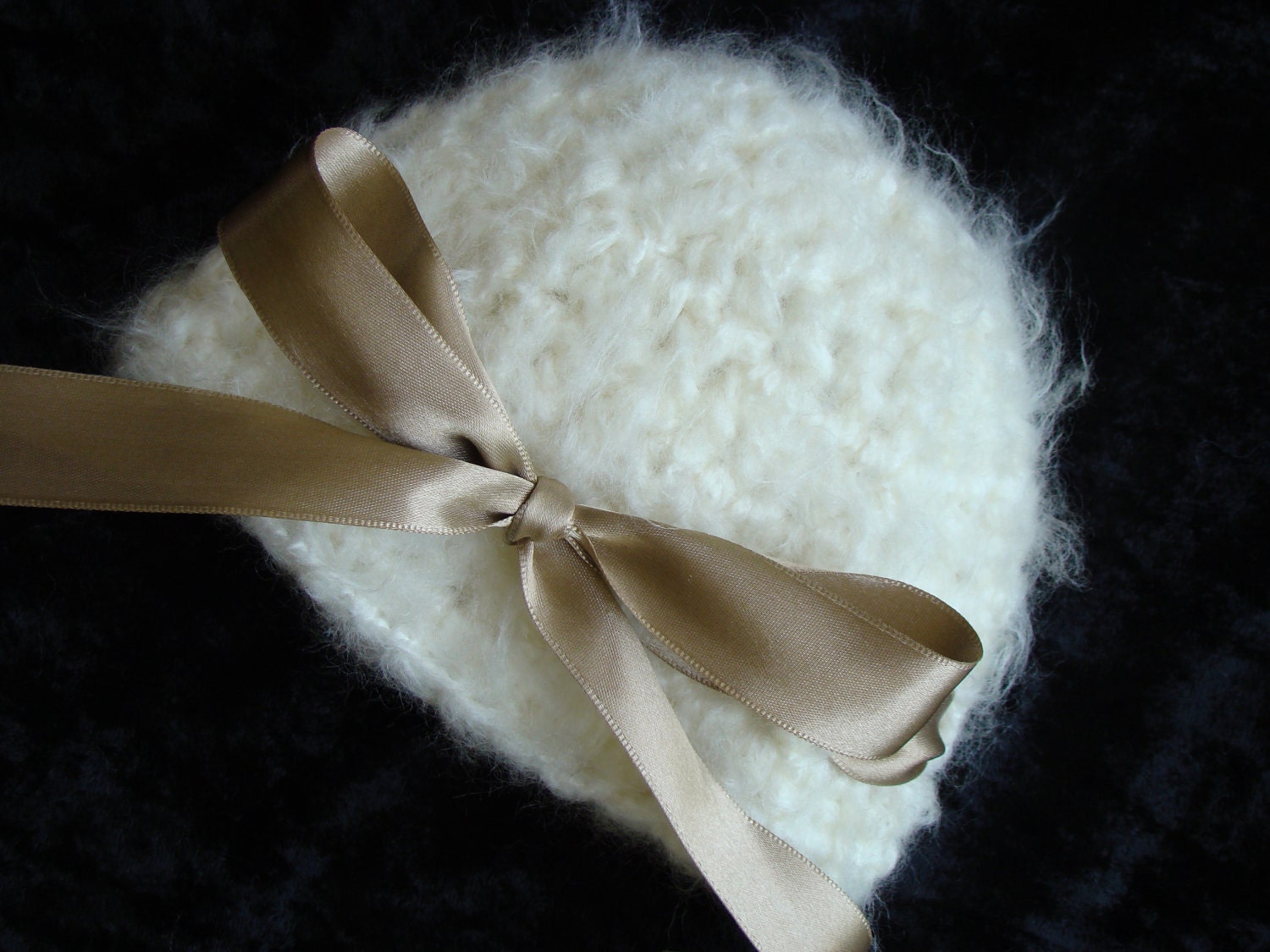 Baby Girl Hand-Crocheted Knit Hat--Soft Fuzzy Ivory Newborn Baby Girl Hat