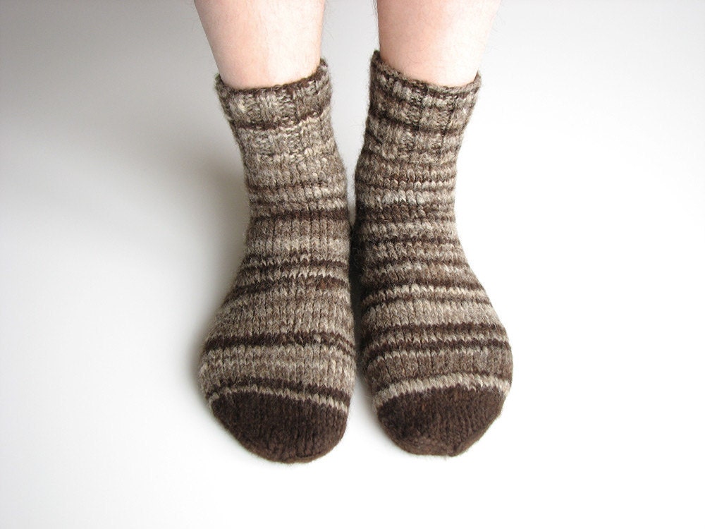 Random Striped Organic Socks - 100% Natural Hand-spun Wool Yarn - Earthy Tones - Autumn Winter Comfort