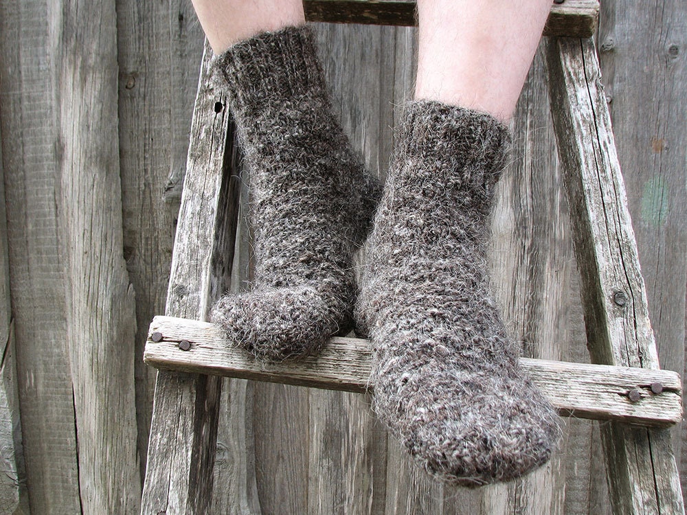 Warm Rustic Woolen Socks - Hand Knitted - 100% Natural Hand-spun Wool Yarn