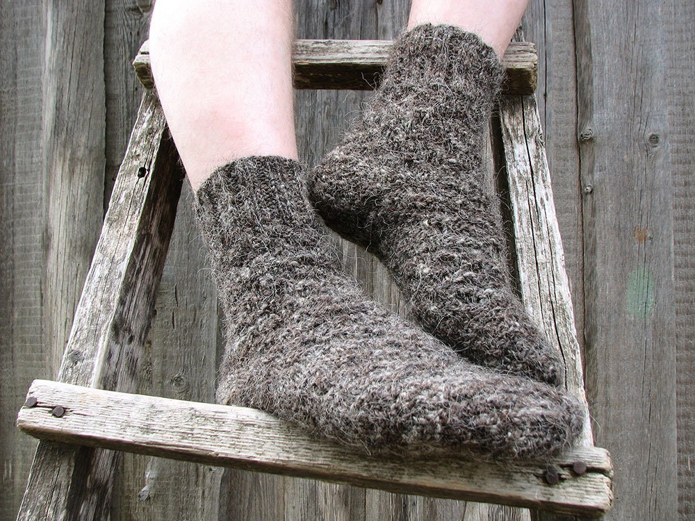 Warm Rustic Woolen Socks - Hand Knitted - 100% Natural Hand-spun Wool Yarn