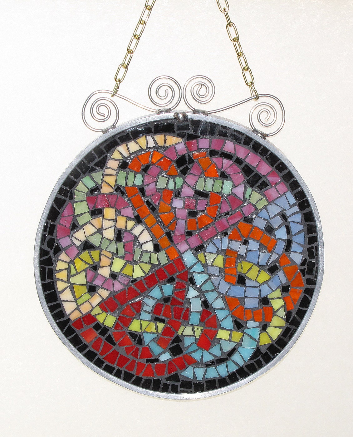 Round, Stained Glass Mosaic, Celtic Knot, Suncatcher, Handmade, Signed