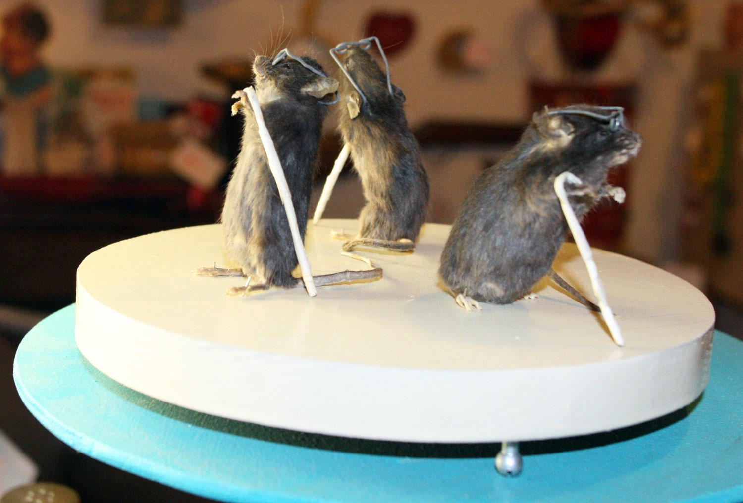 Three Blind Taxidermy Mice