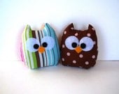 Brown polka dots and striped owls