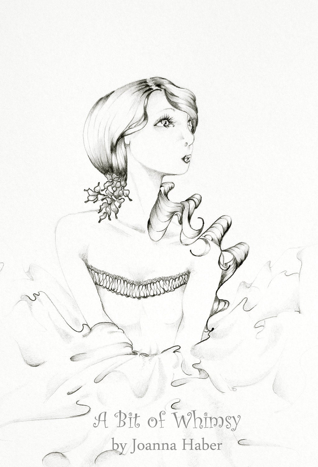 Pencil Drawing Illustration Fine Art Giclee Print of my original illustration, she called "Be Mine" black and white fashion illustration