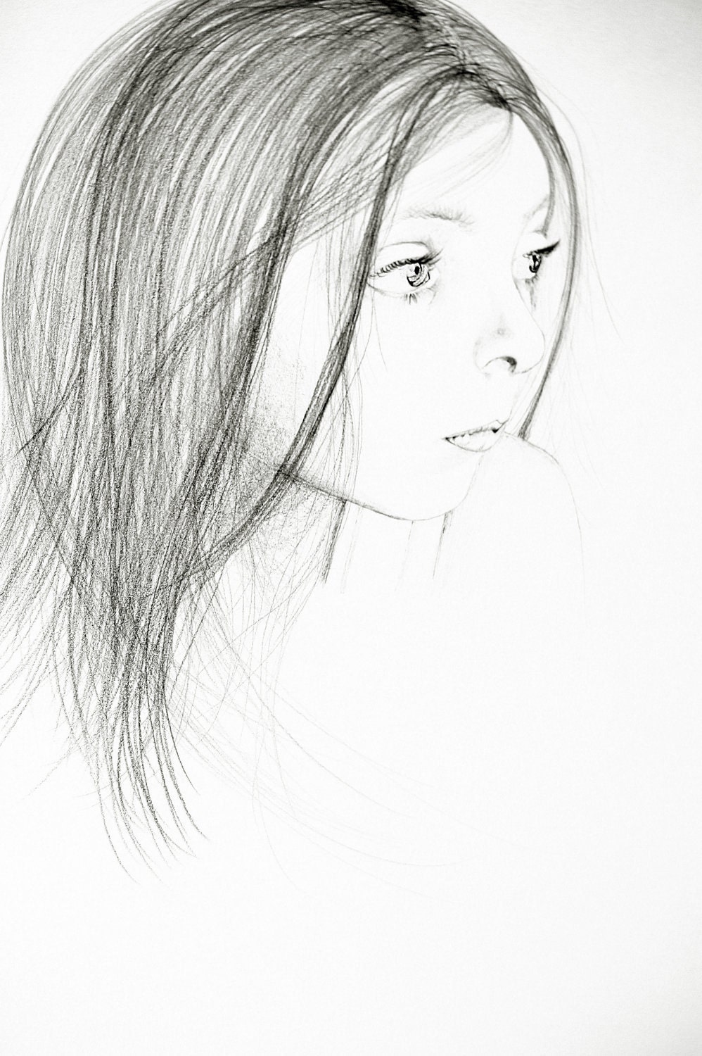 Pencil Drawing Minimalist Art Dreamer an original pencil drawing, black & white 11X14 - ABitofWhimsyArt