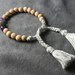 OOAK Hand Made Tasseled Wood Beaded Bracelet with Accents of Ceramic, Semi-precious, Glass